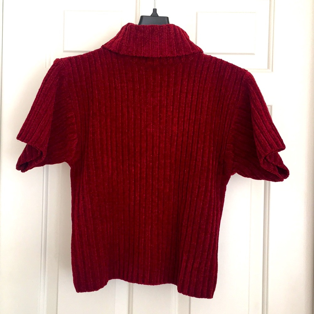Mainframe Sweater Top Size Large Red Turtle Neck Short Sleeves Back Zipper
